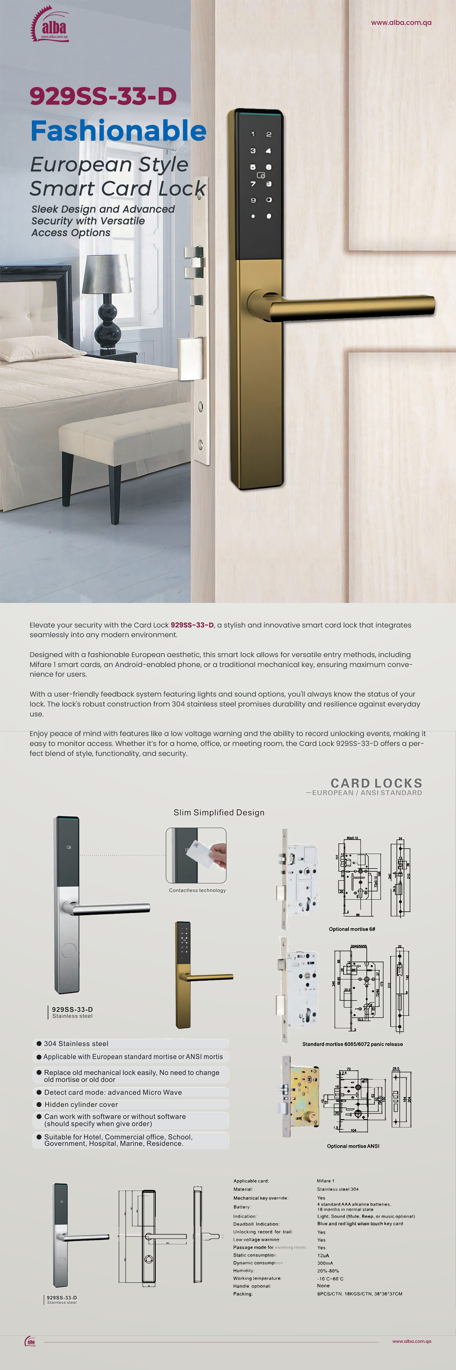ALBA - 929SS-33-D - Stainless Steel European ANSI Standard Mortise ...