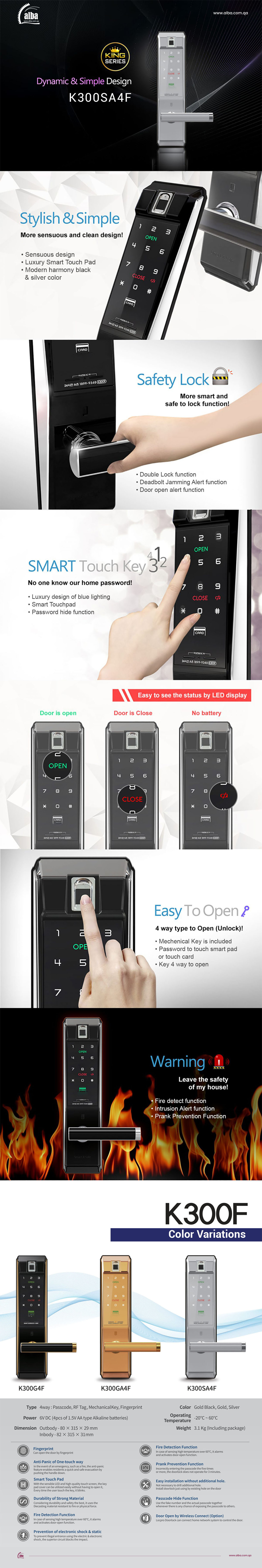 ALBA - K300SA4F - Modern & Dynamic Design 4 Way Access Fingerprint ...