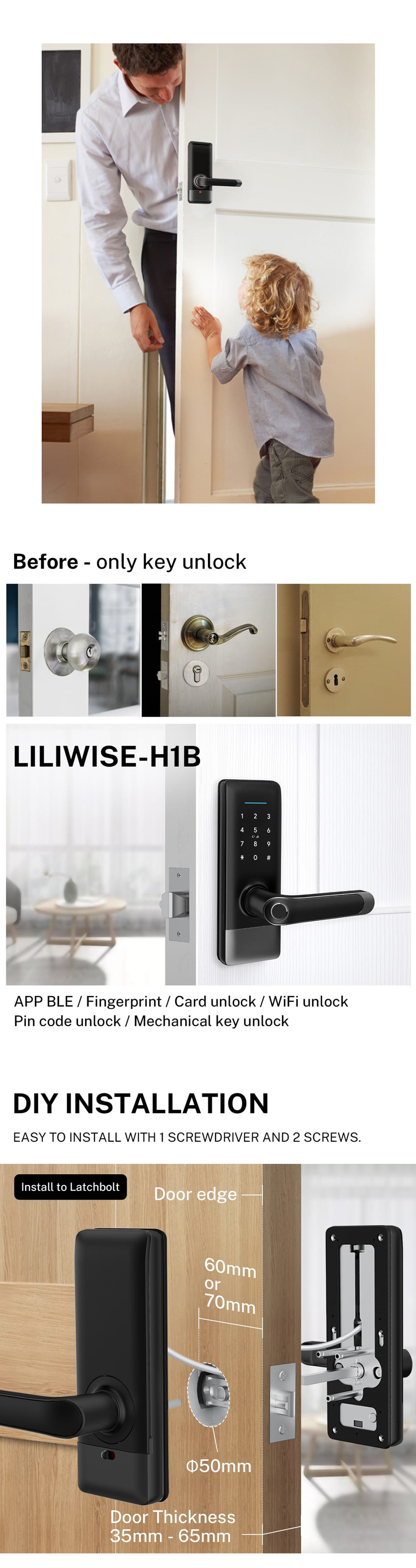 ALBA - H1B - Elegant Design 7 Way Operated Fingerprint, Card, Pin, App ...